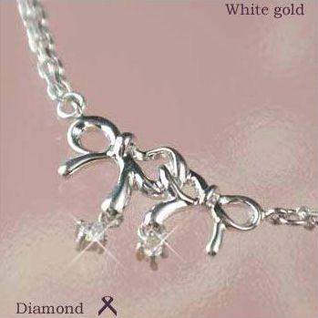 ダイヤモンド ブレスレット 10金ホワイトゴールド リボン