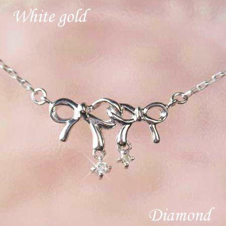 ダイヤモンド ネックレス リボン k10wg