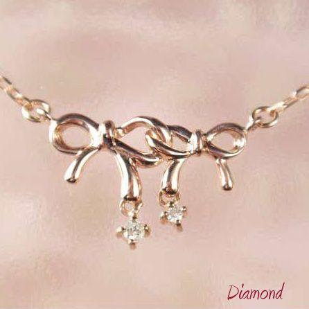 ダイヤモンド ネックレス リボン k10pg