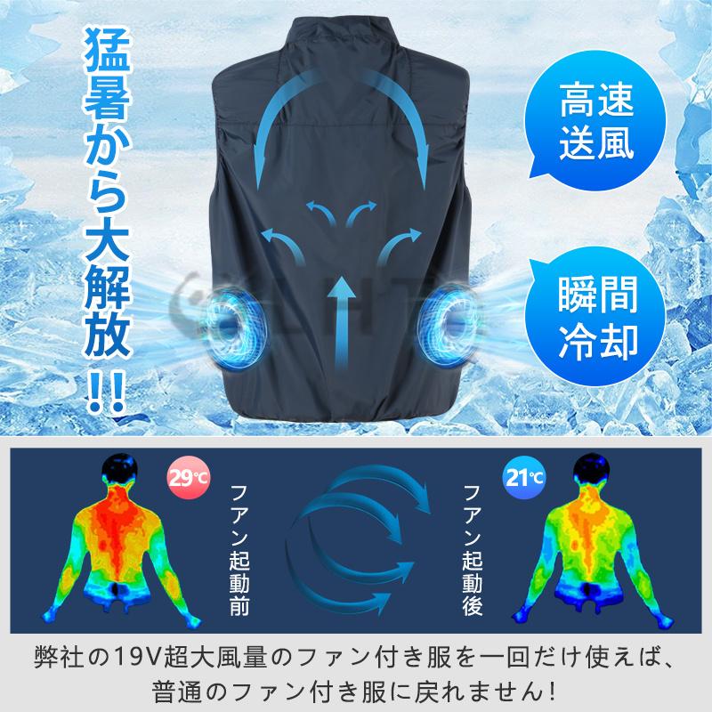 空調服 強力ファン搭載 冷却システム　ファン付きベスト 空調ベスト ファン付きベスト 空調作業服 空調ウェア フルーセット