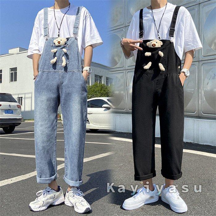 激安通販新作 男女兼用 熊飾り サロペット デニム オーバーオール メンズ レディース ジーンズ ズボン型つなぎ ロングパンツ おしゃれ 胸当て ジーパン 繋ぎ 作業服 Materialworldblog Com