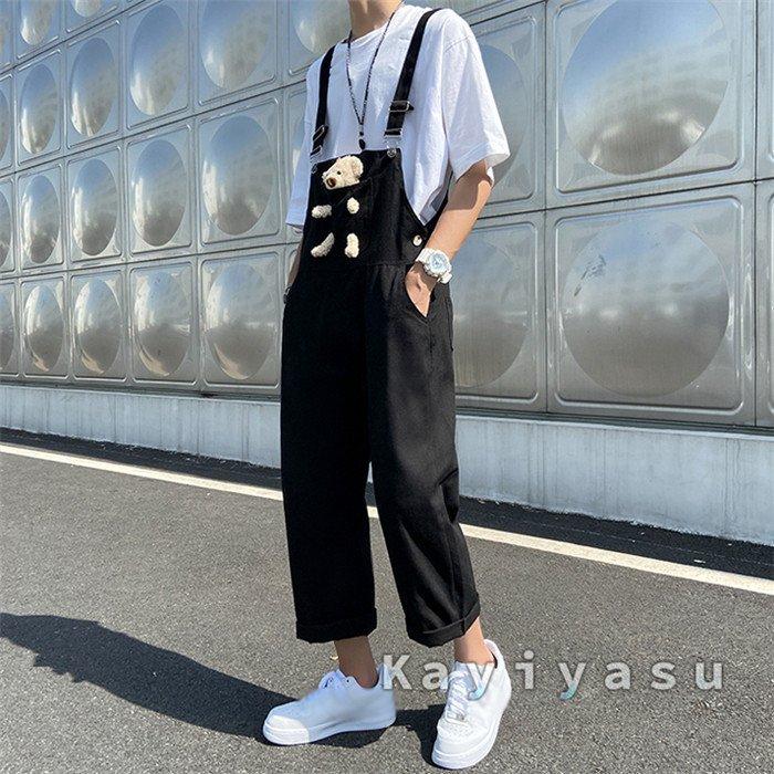 かわいい メンズ オーバーオール デニム 熊飾り サロペット 男女兼用 レディース 作業服 繋ぎ ジーパン 胸当て おしゃれ ロングパンツ ズボン型つなぎ ジーンズ つなぎ オールインワン サイズ S Athomeinparis Fr