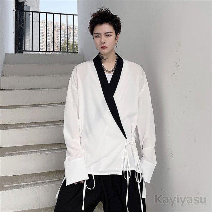 シャツ 甚平風 羽織 メンズ カジュアルシャツ 個性的 ゆったり 長袖シャツ 男性用 和式 浴衣風 ビッグシルエット トップス オシャレ 街着 春夏秋 コーデ 最新作