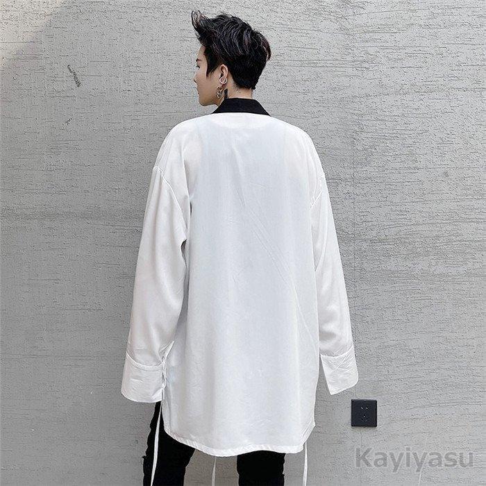 シャツ 甚平風 羽織 メンズ カジュアルシャツ 個性的 ゆったり 長袖シャツ 男性用 和式 浴衣風 ビッグシルエット トップス オシャレ 街着 春夏秋 コーデ 最新作