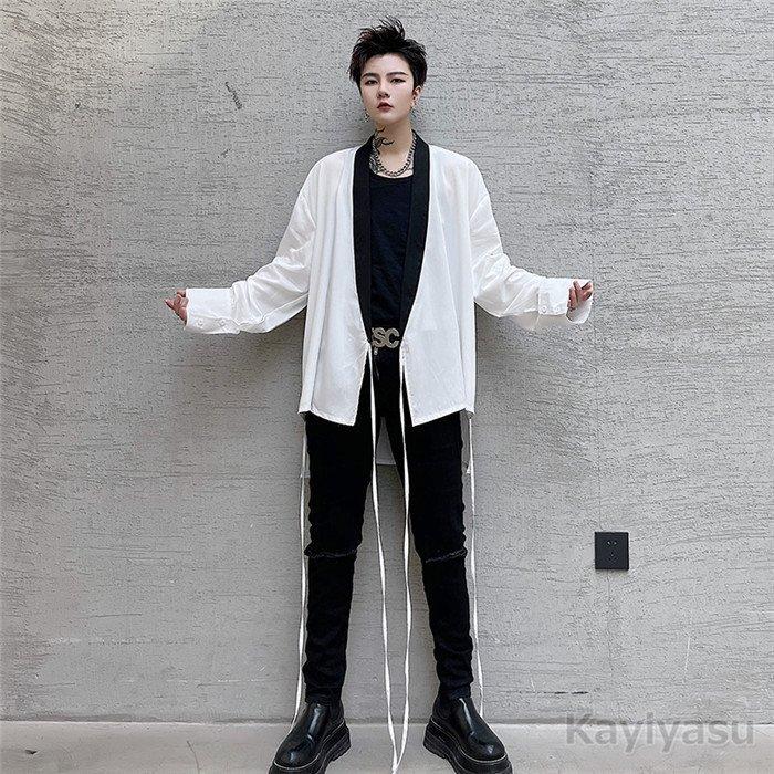 シャツ 甚平風 羽織 メンズ カジュアルシャツ 個性的 ゆったり 長袖シャツ 男性用 和式 浴衣風 ビッグシルエット トップス オシャレ 街着 春夏秋 コーデ 最新作