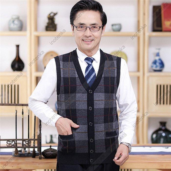 ニットベスト メンズ ウール混紡 オープンベスト 袖なしカーディガン チェック柄 チョッキ Vネック 前開き ビジネスベスト インナー ジレ 高保温性 羽織 春秋冬 ブランド品専門の
