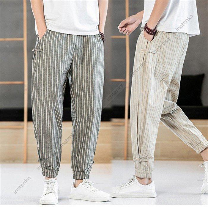 ジョガーパンツ メンズ 夏 ストライプ イージーパンツ チャイナボタン お洒落 楽なパンツ エスニック サルエルパンツ 美脚 かっこいい ゆったり 新品