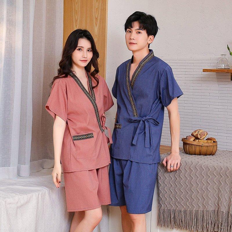 安い 激安 プチプラ 高品質 甚平 メンズ パジャマ レディース オシャレ ルームウェア 半袖 上下セット トップス パンツ Vネック 前開き 寝巻き 寝巻 お風呂 ペアルック ユニセックス G Grafiti Si