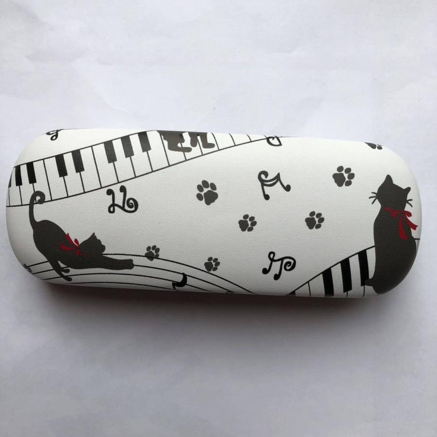 メガネケース メガネ拭き付き 眼鏡ケース ハードタイプ 猫と鍵盤と音符