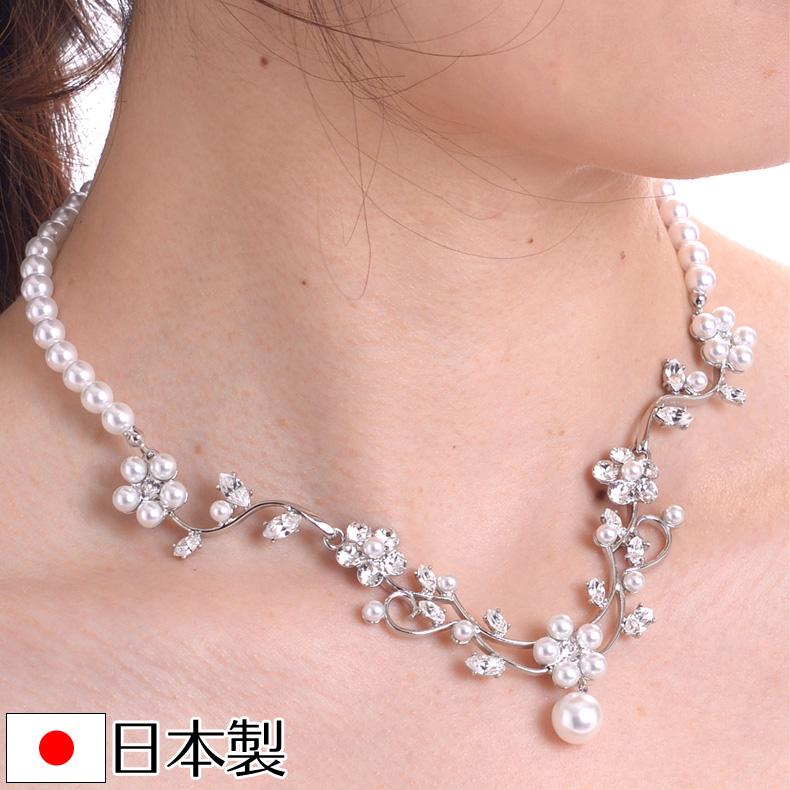 aurora フラワーネックレス 日本製 スワロフスキー使用 花嫁