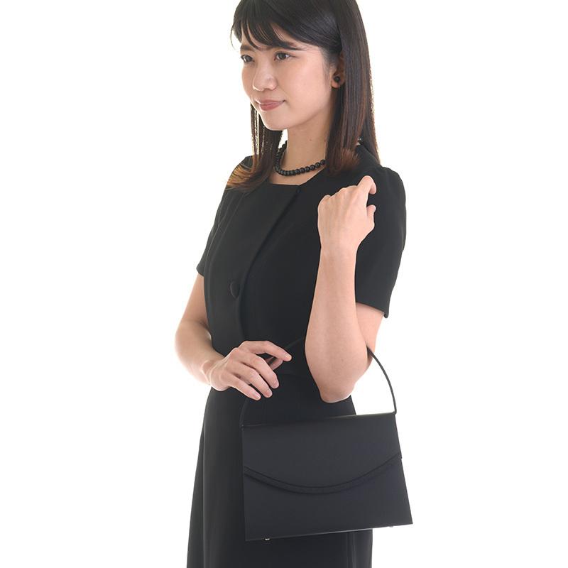 aurora ブラック フォーマルバッグ 日本製 大きめ ラウンドかぶせ裏地