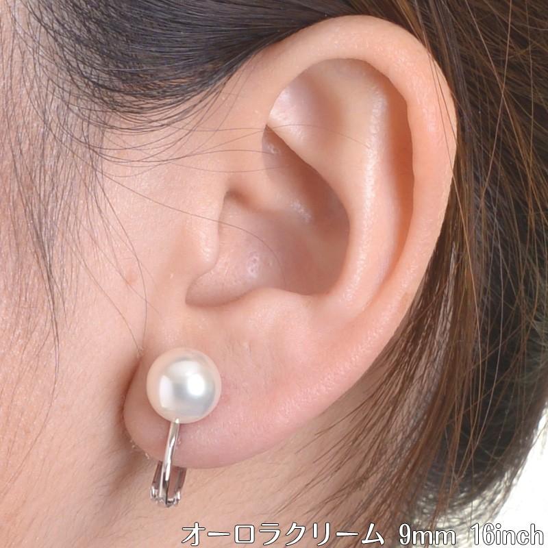 花珠高級オーロラ本貝パール9mmネックレス  ビーンズクラスプ仕様 イヤリング ピアスセット 16インチ 化粧箱入り 日本製 akシリーズの画像
