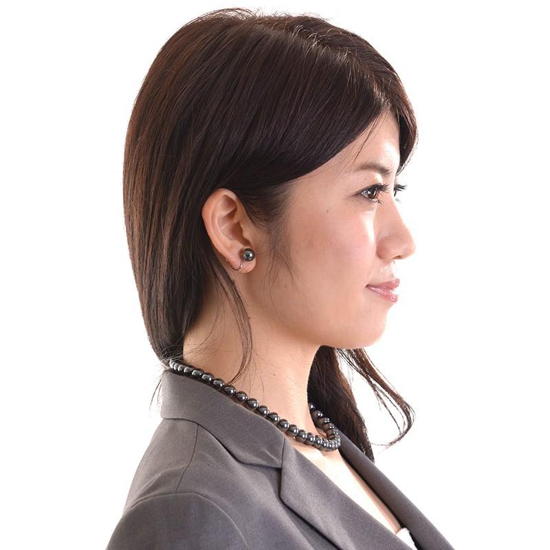 aurora 高級9mm南洋黒蝶花珠オーロラ本貝パールピアス チタンポスト