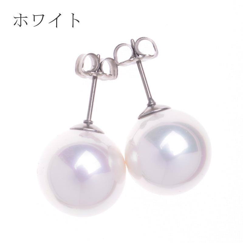 aurora 高級12mm花珠南洋黒蝶オーロラ本貝パールピアス チタンポスト