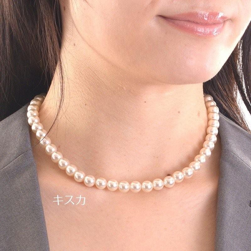 aurora 日本製8mm本貝パールネックレス 16インチ 40cm 職人手作り品