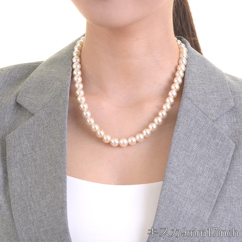 aurora 日本製9mm本貝パールネックレス 17インチ 職人手作り品 白蝶