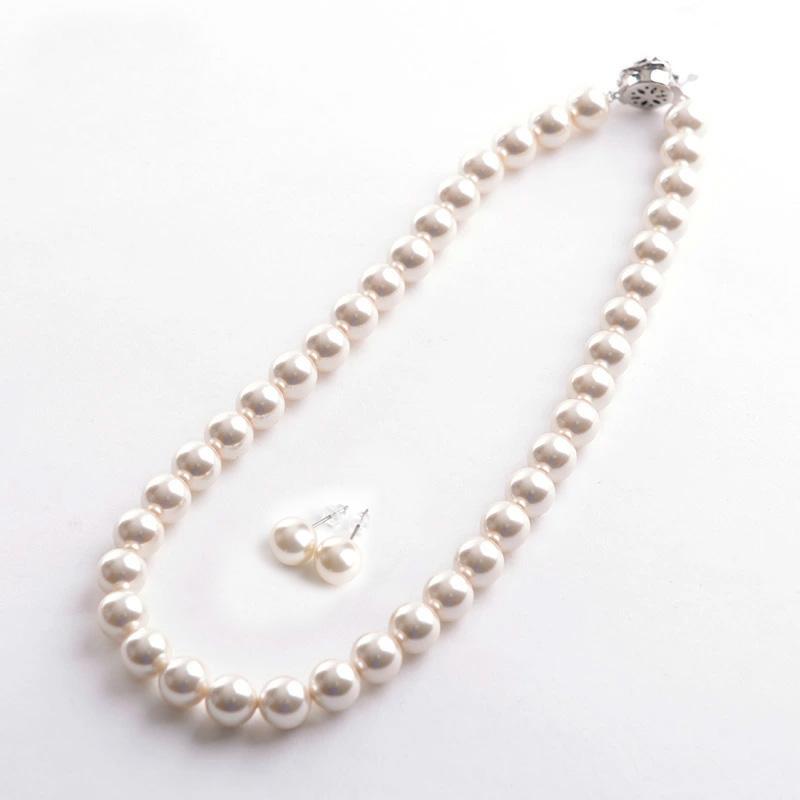 日本製10mm本貝パールネックレス イヤリングorピアスセット 16インチ 17インチ 18インチ 職人手作り品 | aurora(ファッション) | 01