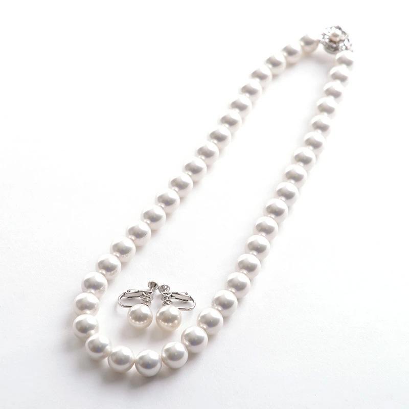 日本製10mm本貝パールネックレス イヤリングorピアスセット 16インチ 17インチ 18インチ 職人手作り品 | aurora(ファッション) | 09