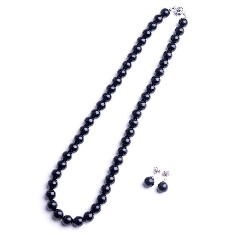 aurora 9mmジェットネックレス ピアス イヤリングセット 化粧箱付 黒