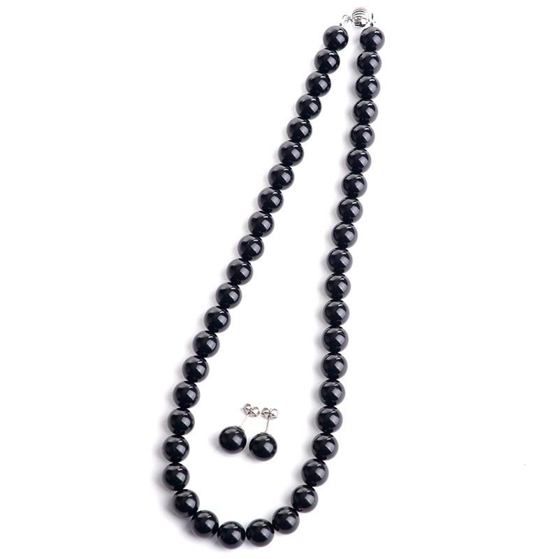 10mmジェットネックレス ピアス イヤリングセット 化粧箱付 黒琥珀 16インチ 17インチ 18インチ 42cm 45cm 47cm チョーカー プリンセスの画像