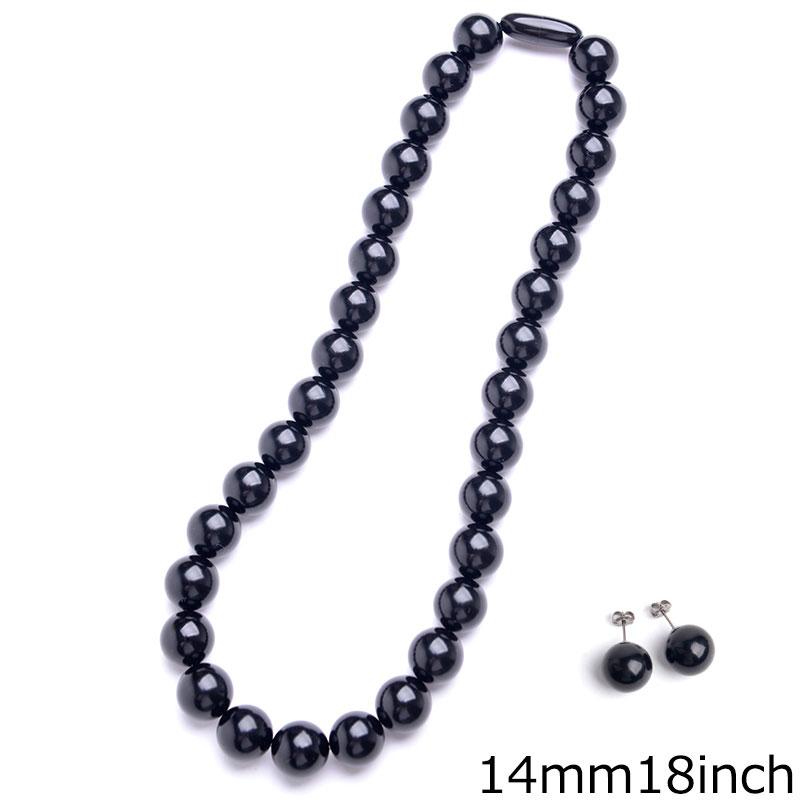 aurora 天然ジェットネックレス 14mm珠セット 日本製 ピアス