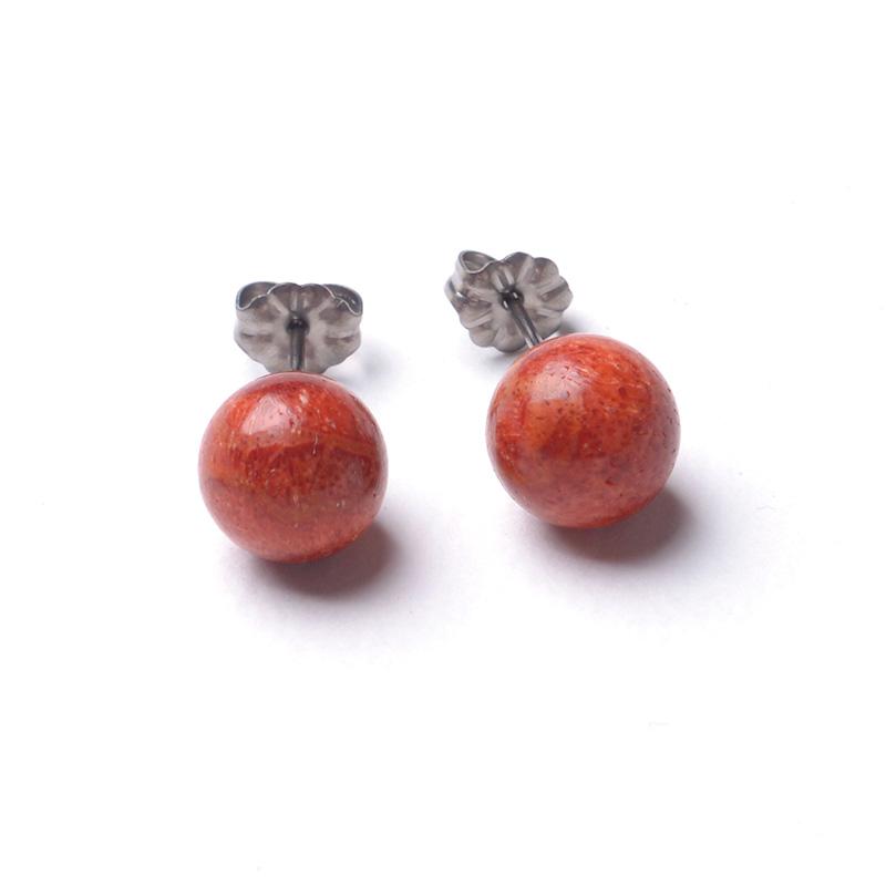 aurora アフリカ珊瑚ピアス 8mm 9mm 12mm 14mm 丸珠 赤 レッド チタン