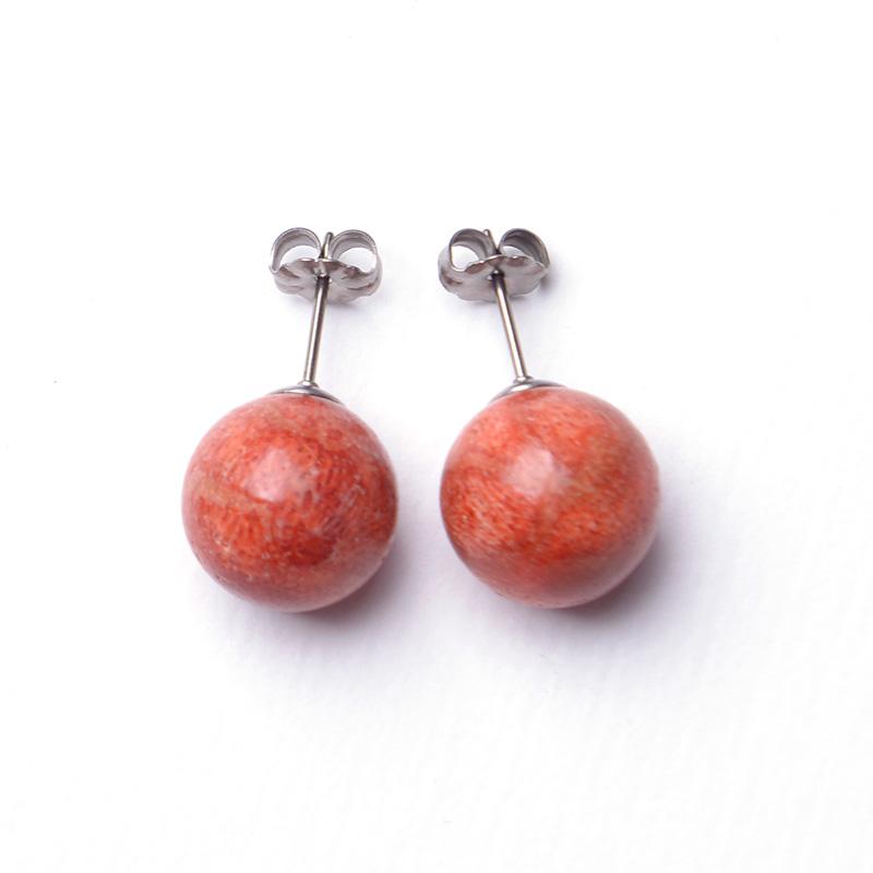 aurora アフリカ珊瑚ピアス 8mm 9mm 12mm 14mm 丸珠 赤 レッド チタン
