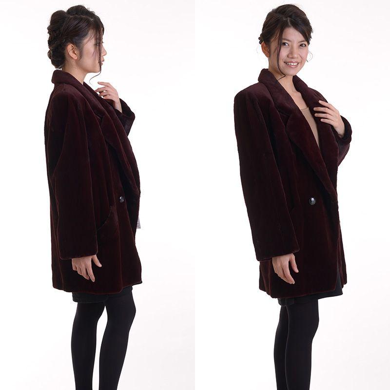 aurora 日本製シェアードミンクコート 着丈80ボルドー : アウローラ