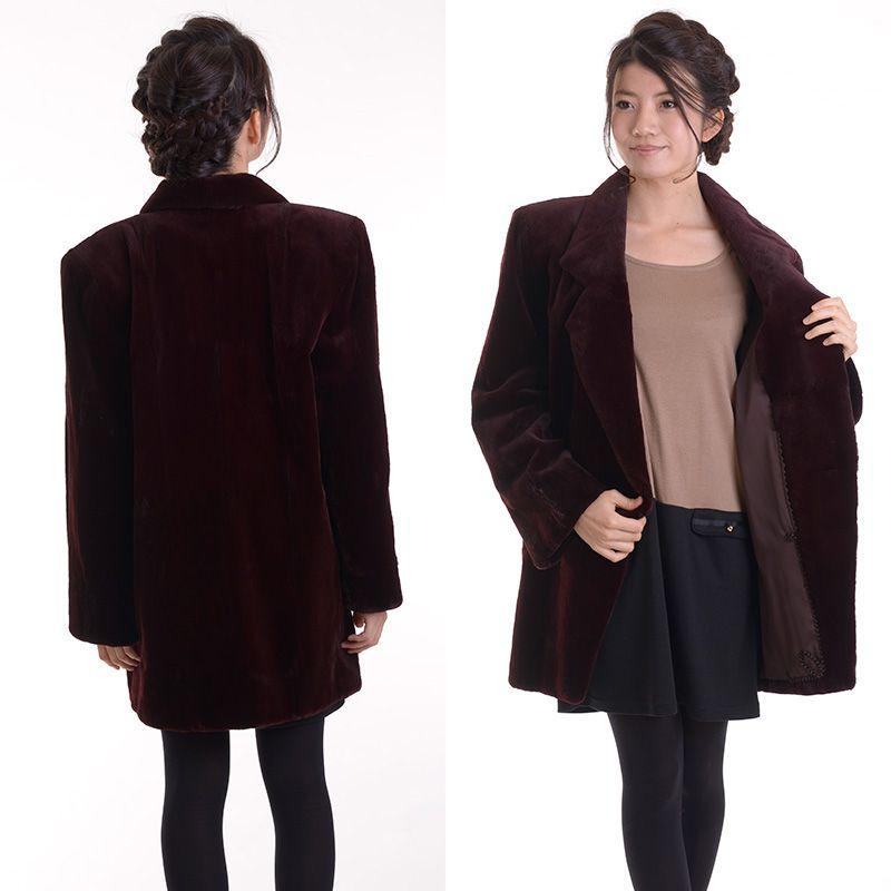 aurora 日本製シェアードミンクコート 着丈80ボルドー : アウローラ