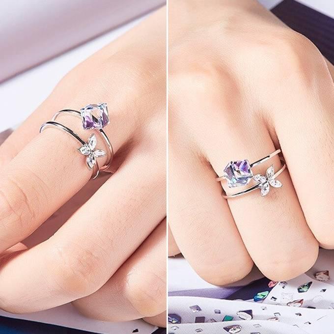 クーポンで10％OFF リング レディース スワロフスキー キューブ＆フラワー ローズ ヴィトレイルライト サイズフリー シンプル プレゼント ギフト |  | 09