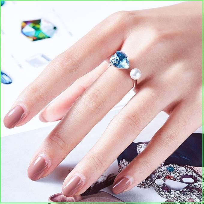 クーポンで10％OFF リング レディース スワロフスキー ハートアクアマリン＆パール サイズフリー 大粒 可愛い シンプル プレゼント ギフト |  | 03