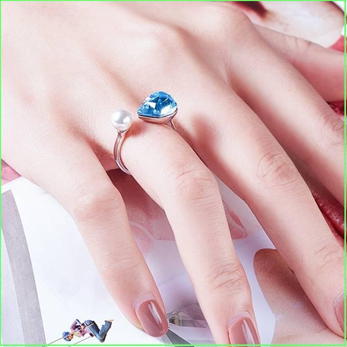 クーポンで10％OFF リング レディース スワロフスキー ハートアクアマリン＆パール サイズフリー 大粒 可愛い シンプル プレゼント ギフト |  | 04