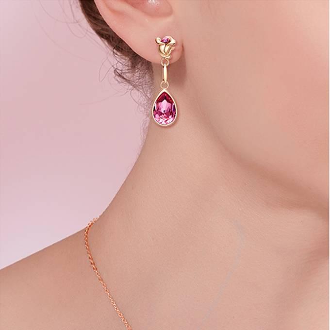 ピアス レディース スワロフスキー ローズ＆ティアドロップ 薔薇 バラ 
