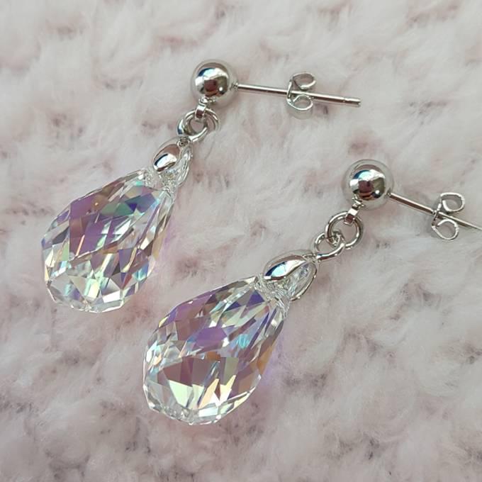 new❤️シンプルスワロフスキーオーロラ❤️ネックレス ピアスセット ジュエリーセット スワロフスキー ウォータードロップ オーロラ