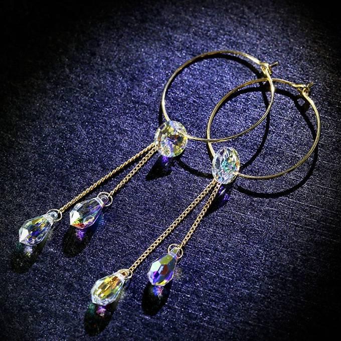 ピアス レディース スワロフスキー ダブルドロップ オーロラ リングピアス フープ 綺麗 可愛い 揺れる シンプル プレゼント ギフト |  | 01