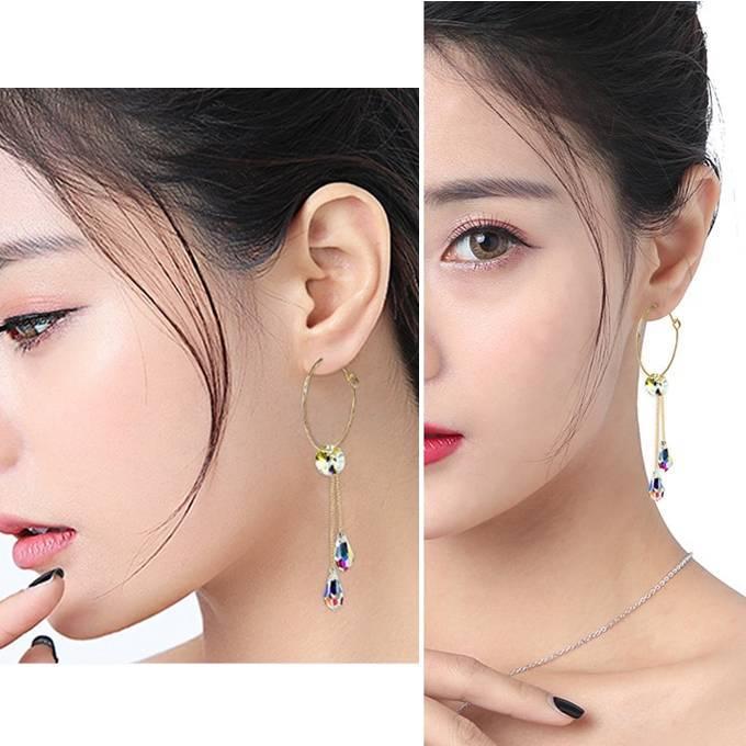 ピアス レディース スワロフスキー ダブルドロップ オーロラ リングピアス フープ 綺麗 可愛い 揺れる シンプル プレゼント ギフト |  | 04