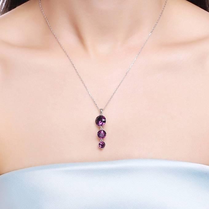 ネックレス レディース スワロフスキー ラウンド パープル 3連 紫