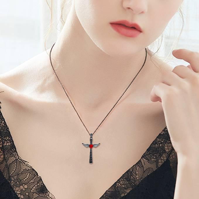 ネックレス レディース スワロフスキー ダーク クロス ブラック 黒 赤