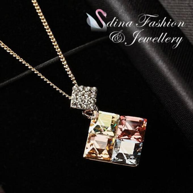 ネックレス レディース スワロフスキー スクエア カラフル 18Kゴールドメッキ シンプル 綺麗 キラキラ プレゼント ギフト |  | 02