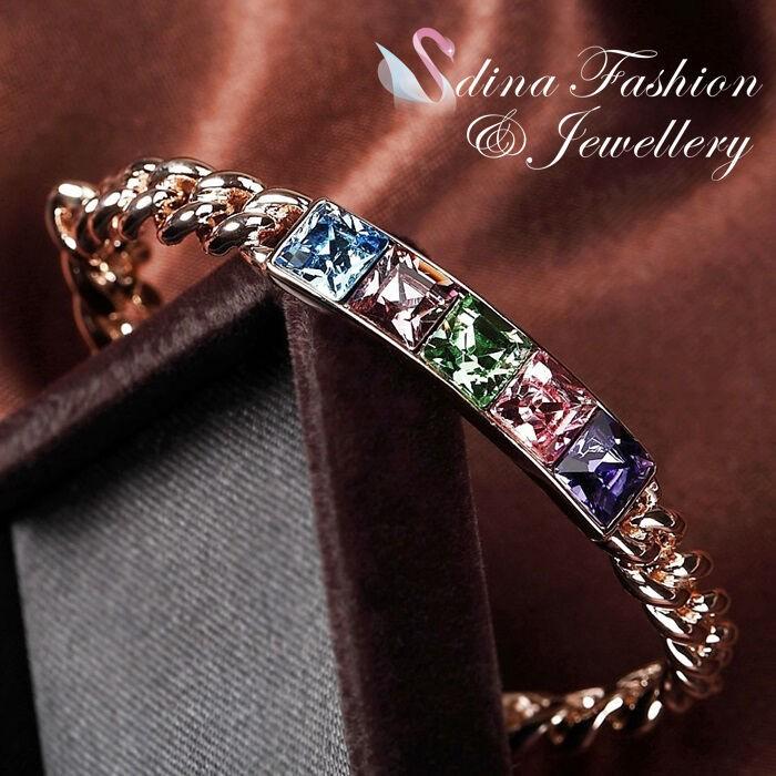 ブレスレット レディース スワロフスキー スクエアカラフル 18kローズゴールドメッキ 長さ16cm バングル 上品 シンプル かっこいい 春 卒業式 入学式 E アクセサリー Aurora Oasis 通販 Yahoo ショッピング