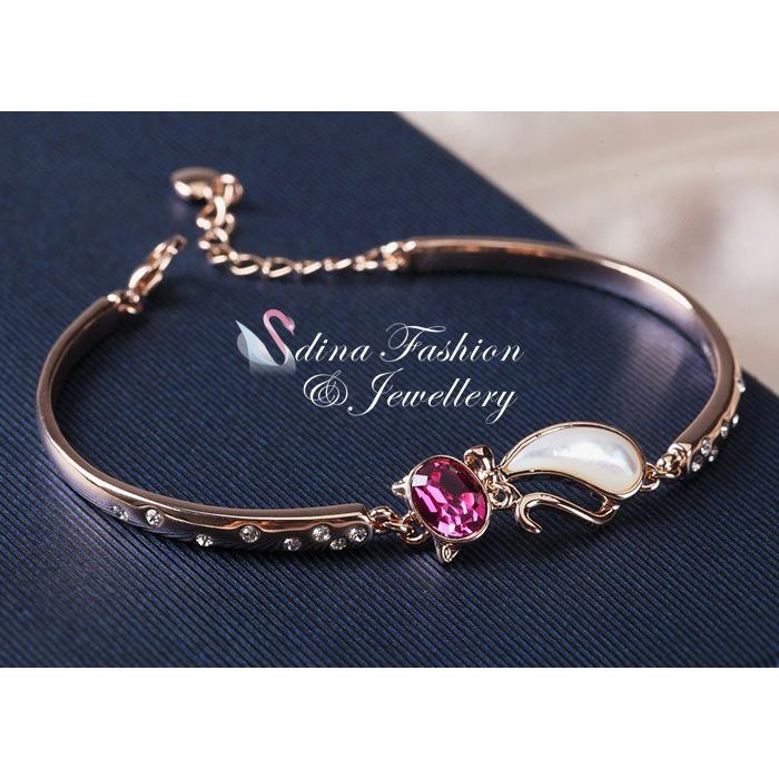 ブレスレット レディース スワロフスキー キャット ピンク 18Kローズ