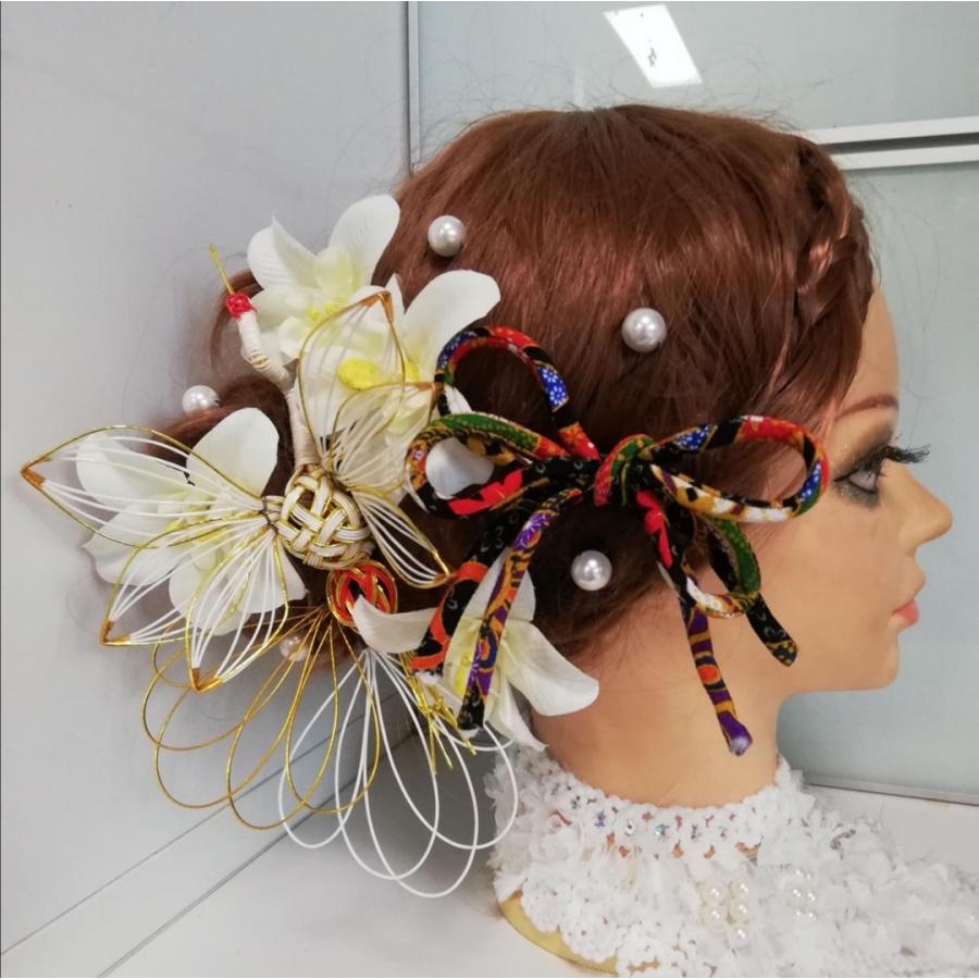 蘭×水引の鶴の髪飾り 成人式 結婚式 卒業式 和装 フォトウェディングに