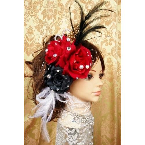 黒甲ヘアアクセサリー 黒 赤珊瑚 かっこいい赤×黒の髪飾り♪ バラ 薔薇 髪飾り 髪留め ヘア