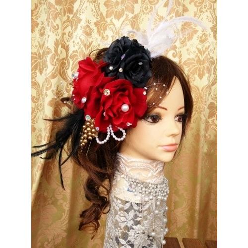 かっこいい赤×黒の髪飾り♪ バラ 薔薇 髪飾り 髪留め ヘア