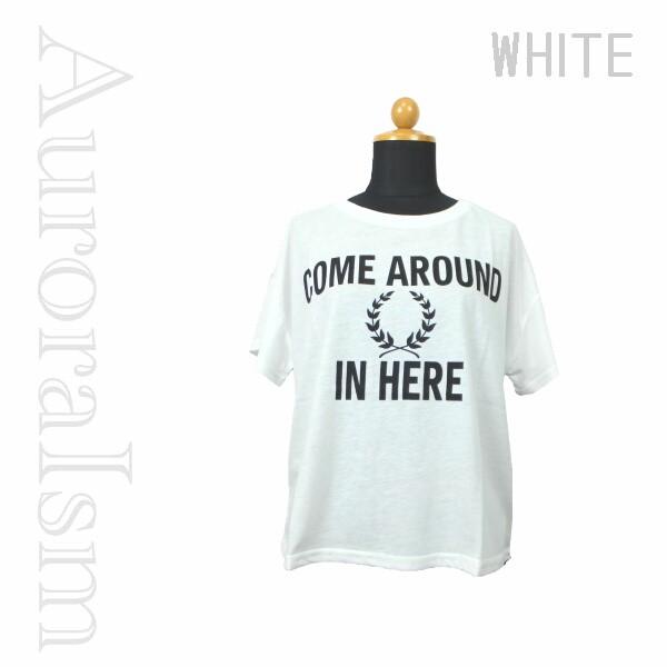 丈短　Tシャツ　短いトップス カレッジ Tプリント カットソー｜auroraism｜05