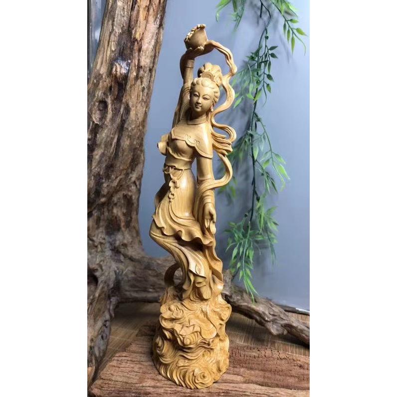 無料配達 置物 高密木彫 極上の木彫仏教美術 女性像 木雕 美少女 ヌード 女神 美女 金運 古美術  仏像 仏像