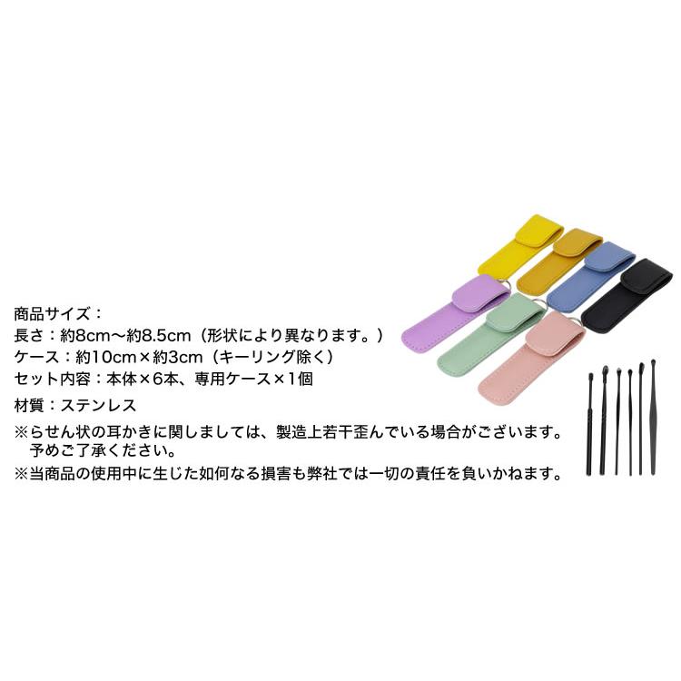 耳かきセット 耳かき 6本 セット PUレザー ケース付属 キーリング付き