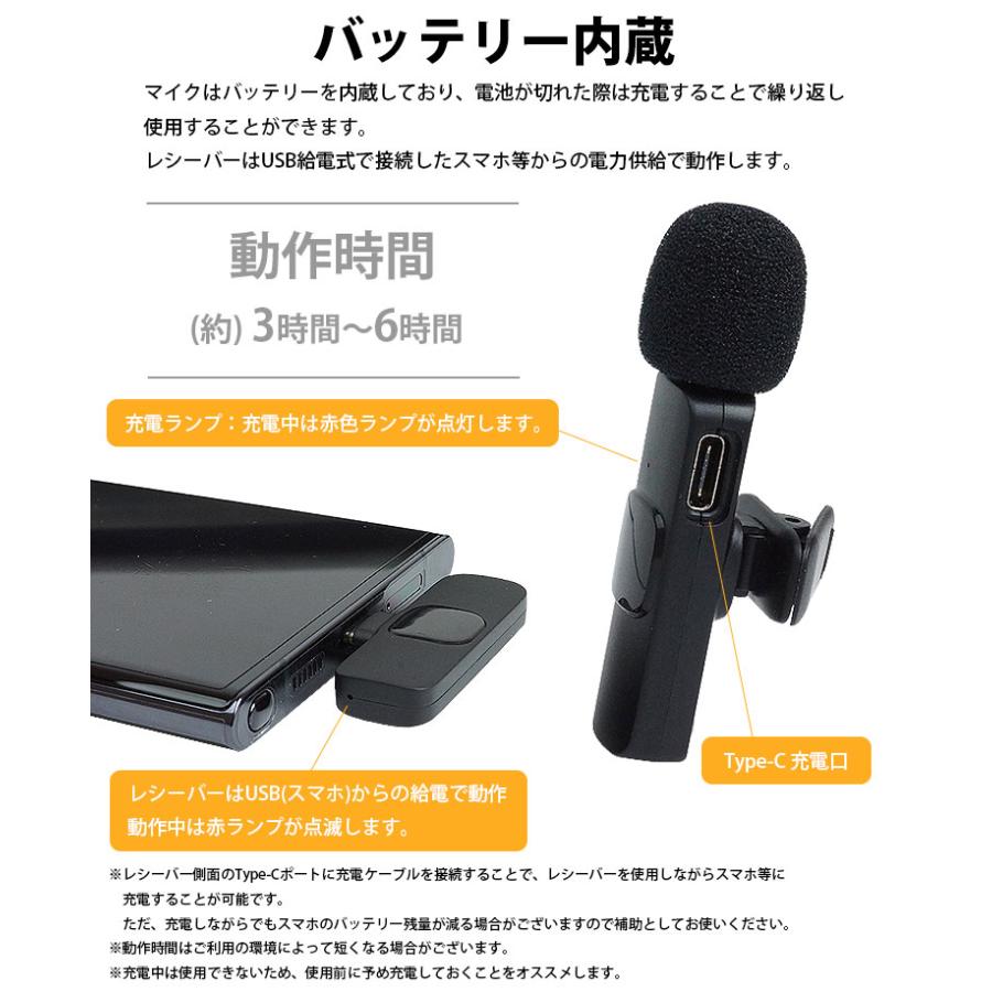 ピンマイク 2個入り ワイヤレス Type-C レシーバー付属 無指向性 全