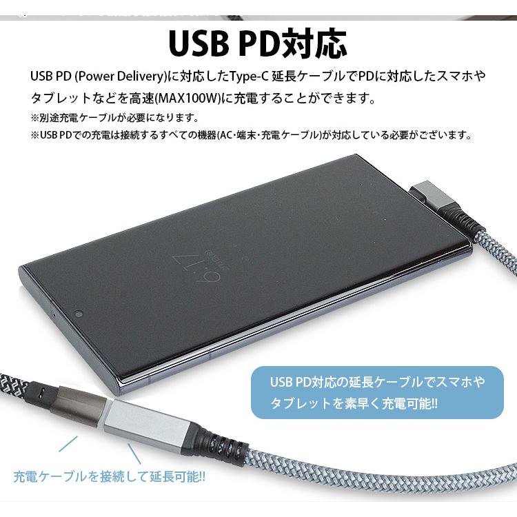 Type-C 延長 ケーブル 3m L字型 タイプ C USB USB3.1 Gen2 PD対応