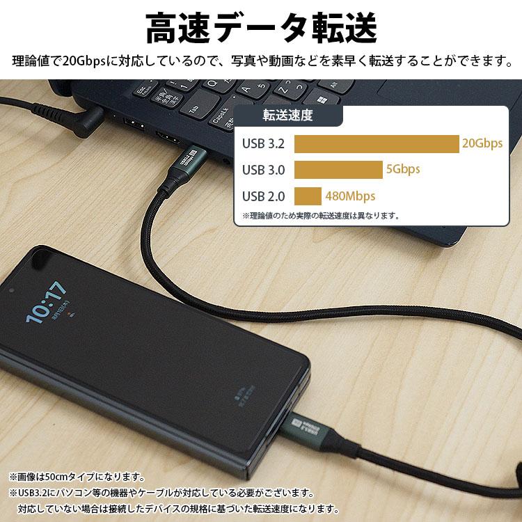 Type-C ケーブル 50cm 0.5m USB3.2 20Gbps to USB C タイプ 充電